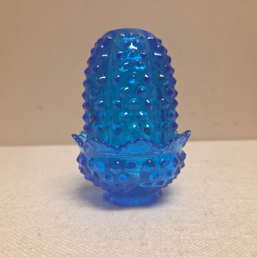 Fenton Colonial Blue Hobnail Glass Fairy Lamp 2 Piece Candle Holder Vintage